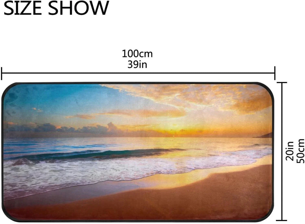 Wellsay Summer Beach Sunset-1 Kitchen Rug Mat Anti-Fatigue Comfort Floor Mat Fluid Non Slip Washable Kitchen Rug for Kitchen Washroom Bedroom Sink 39 x 20 inch