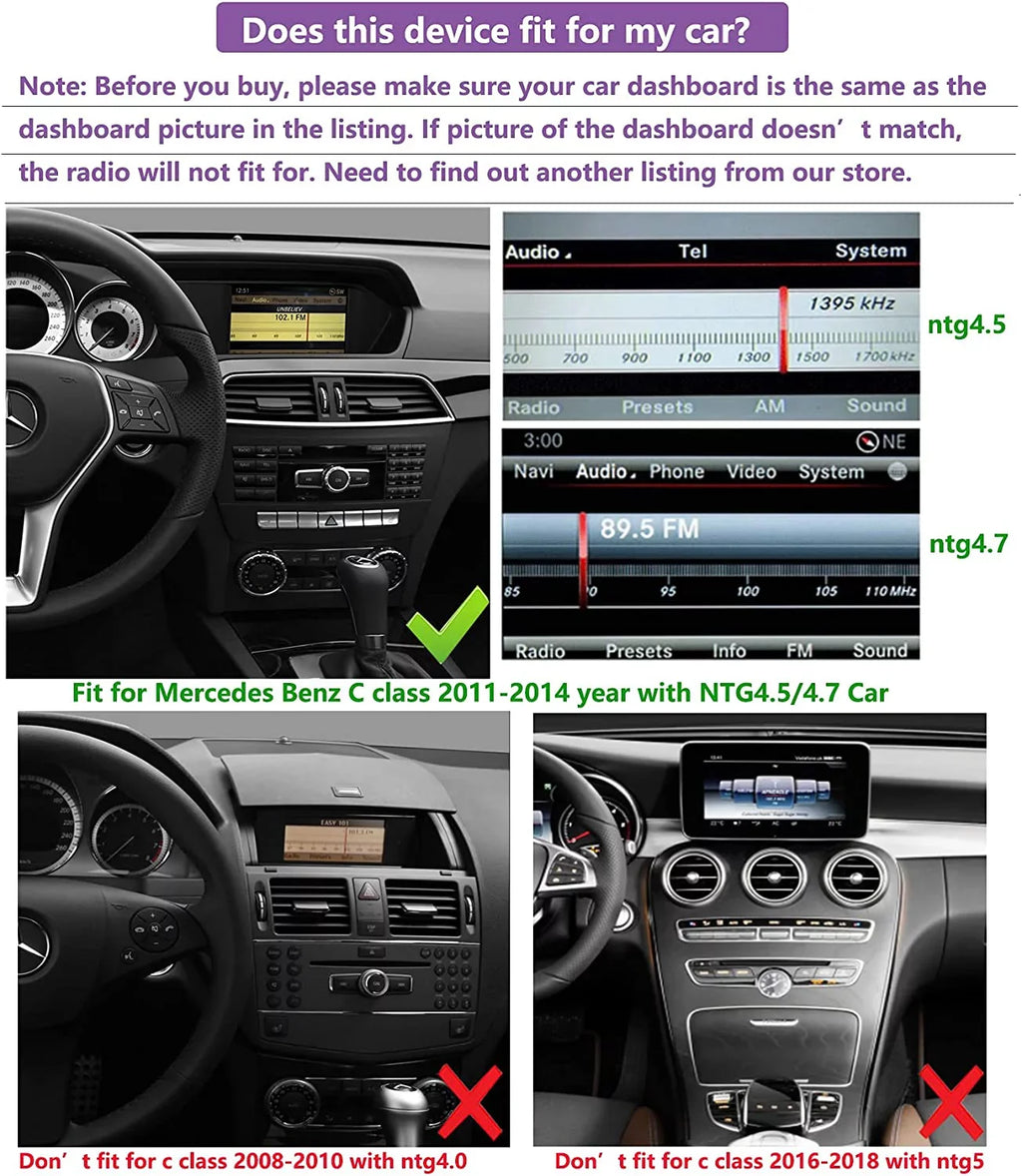 Road Top Android 13 Touch Monitor Car Stereo 10.25" 8GB+256GB Car Touch Display for Mercedes Benz C Class W204 2011-2014 Year with NTG4.5/4.7, Supports Wireless Wired CarPlay Android Auto Mirrorlink