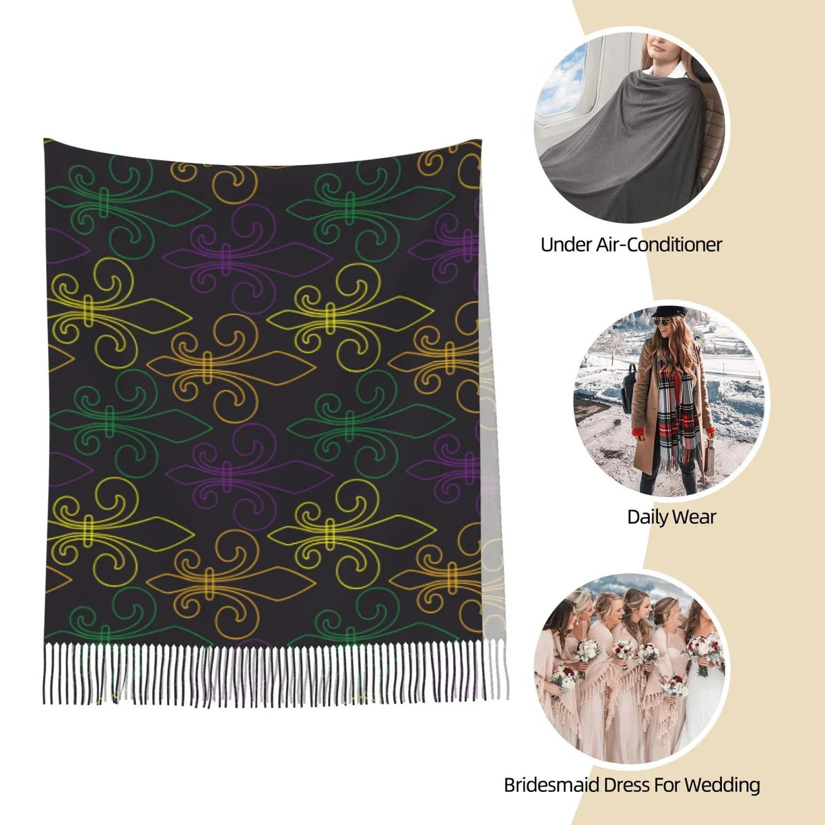 Bingfone Soft Cashmere Feel Scarf For Women Elegant Art Print Winter Warm Scarves Large Shawl Wrap Gifts- Mardi Gras Carnival