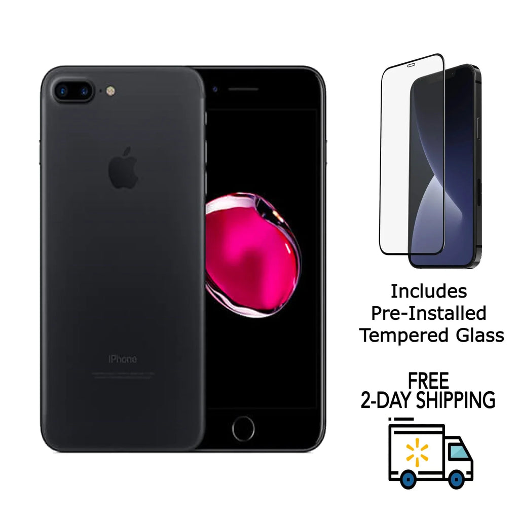 Restored iPhone 7 Plus A1661 (Fully Unlocked) 32GB Matte Black w/ Pre-Installed Tempered Glass (Refurbished)
