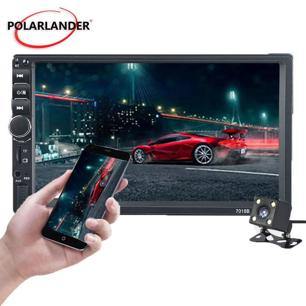 Polarlander Double Din Car Stereo Player Car Audio 7-inch HD Touch Monitor Car Radio Bluetooth with Multimedia SD USB FM AUX MP5/4/3 Mirror Link Function with 4LED Backup Camera