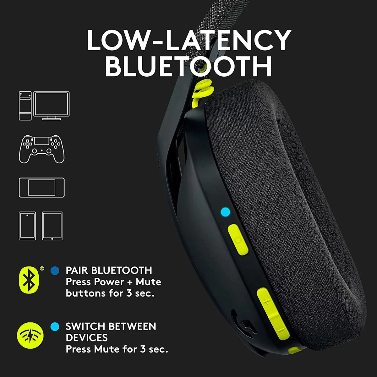 Logitech G435 Lightspeed And Bluetooth Wireless Gaming Headset Lightweight Over-Ear Headphones, Built-In Mics, 18H Battery, Compatible With Dolby Atmos, Pc, Ps4, Ps5, Nintendo Switch, Mobile