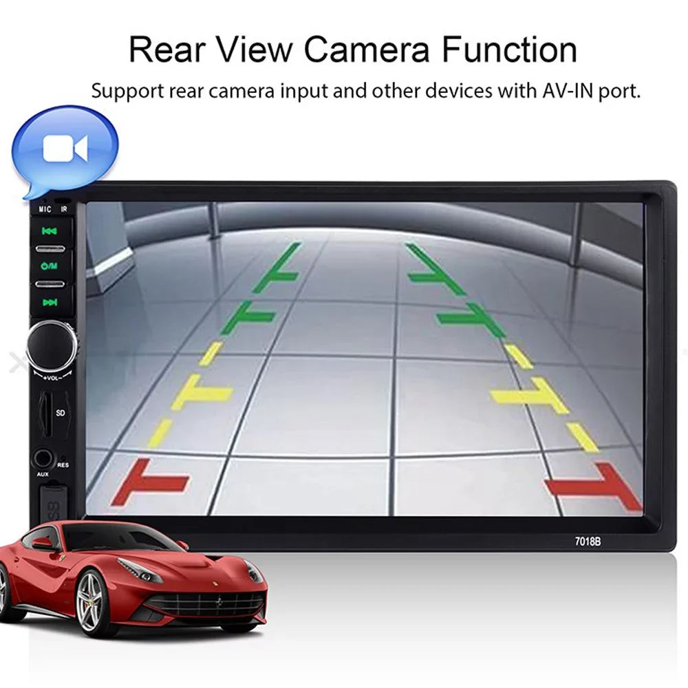 Polarlander Double Din Car Stereo Player Car Audio 7-inch HD Touch Monitor Car Radio Bluetooth with Multimedia SD USB FM AUX MP5/4/3 Mirror Link Function with 4LED Backup Camera