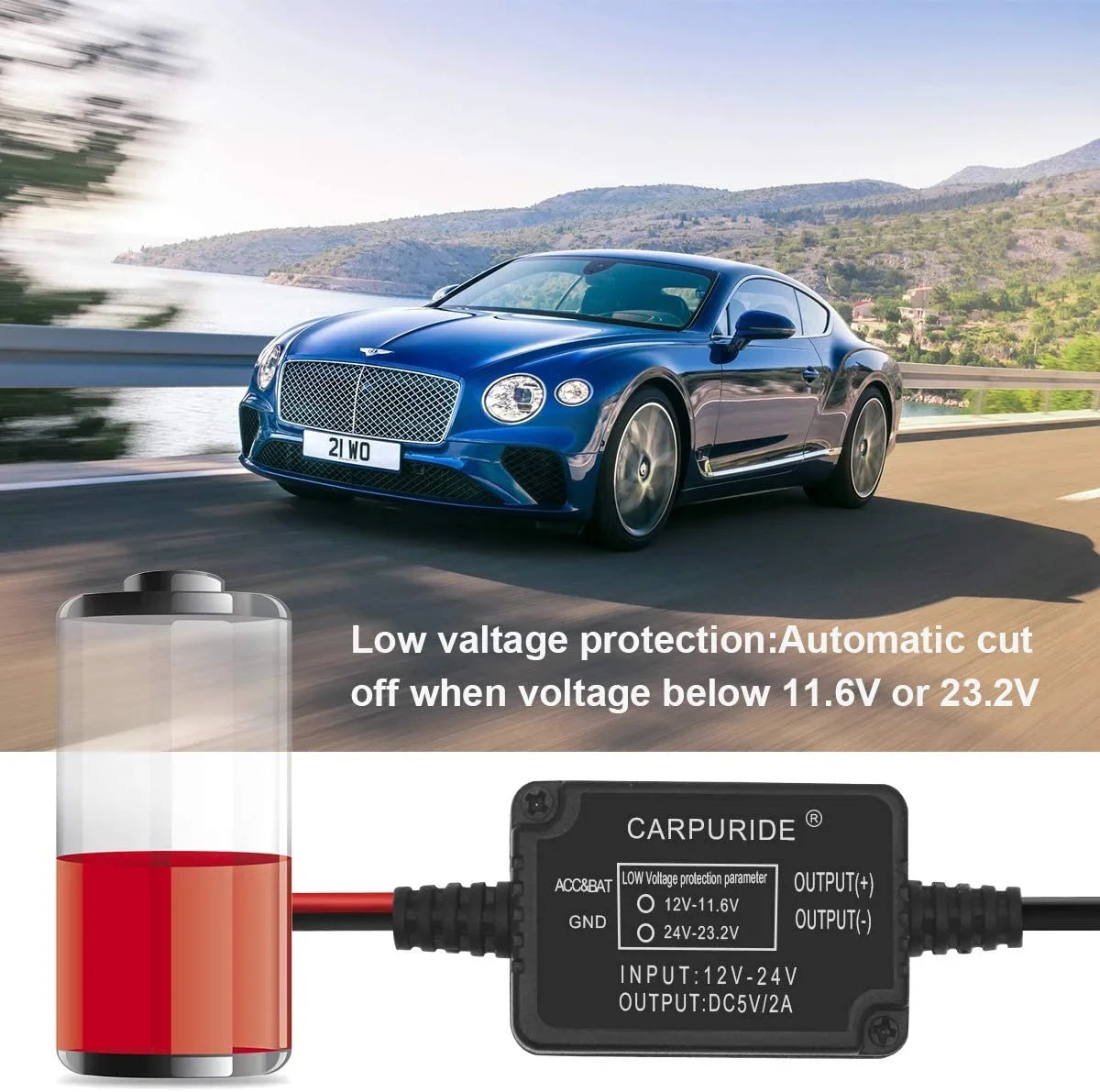 Dash Cam Hardwire Kit, Mini USB Port, DC 12V - 24V to 5V/2A Max Car Dash Camera Charger Cable kit with Fuse, Low