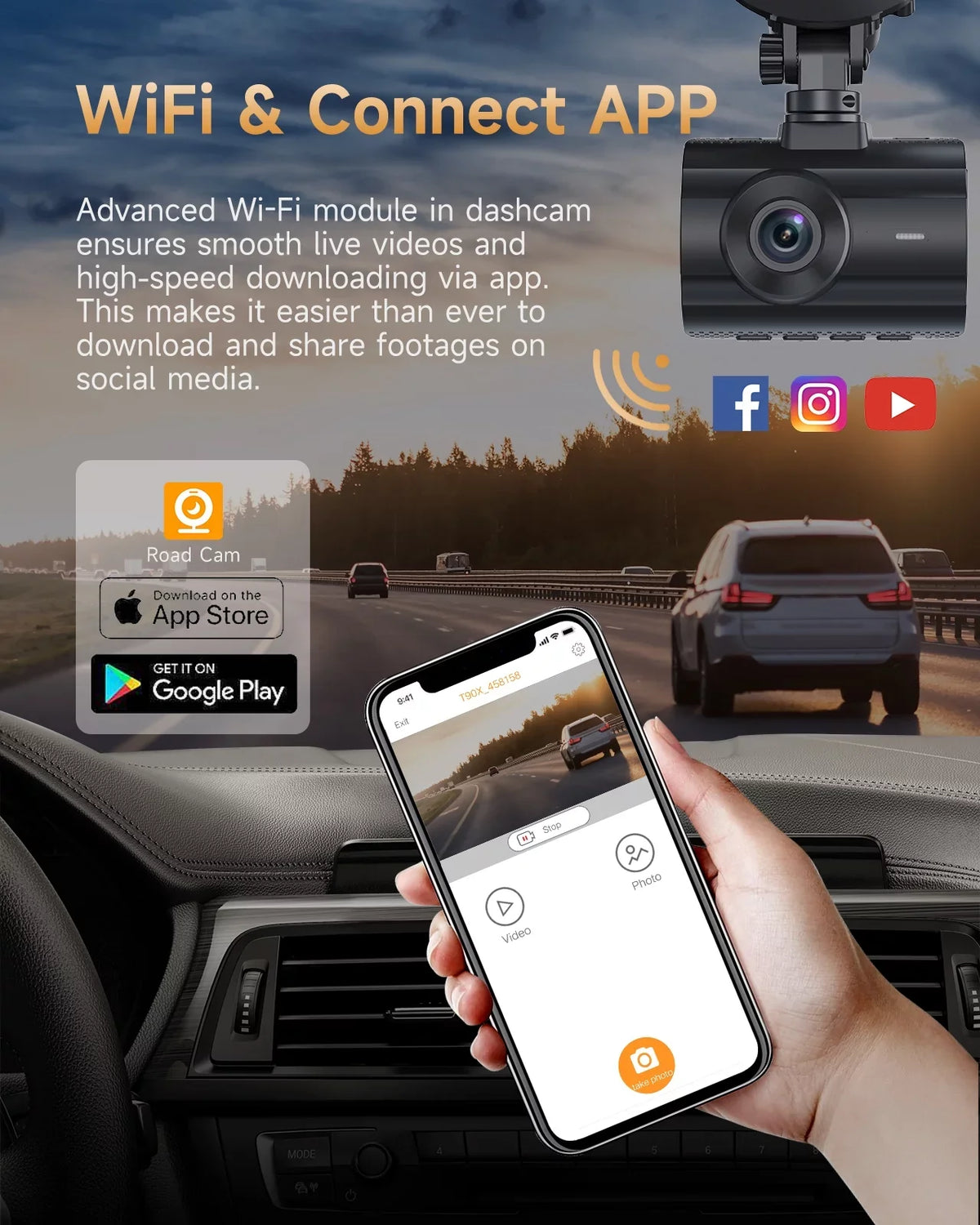 4K Dash Cam WiFi GPS,4K+1080P Front and Rear, Car Dash Camera, Dashcam with 2" LCD Monitor 170° Wide Angle, WDR, Night Vision,Parking Mode, G-Sensor,Black