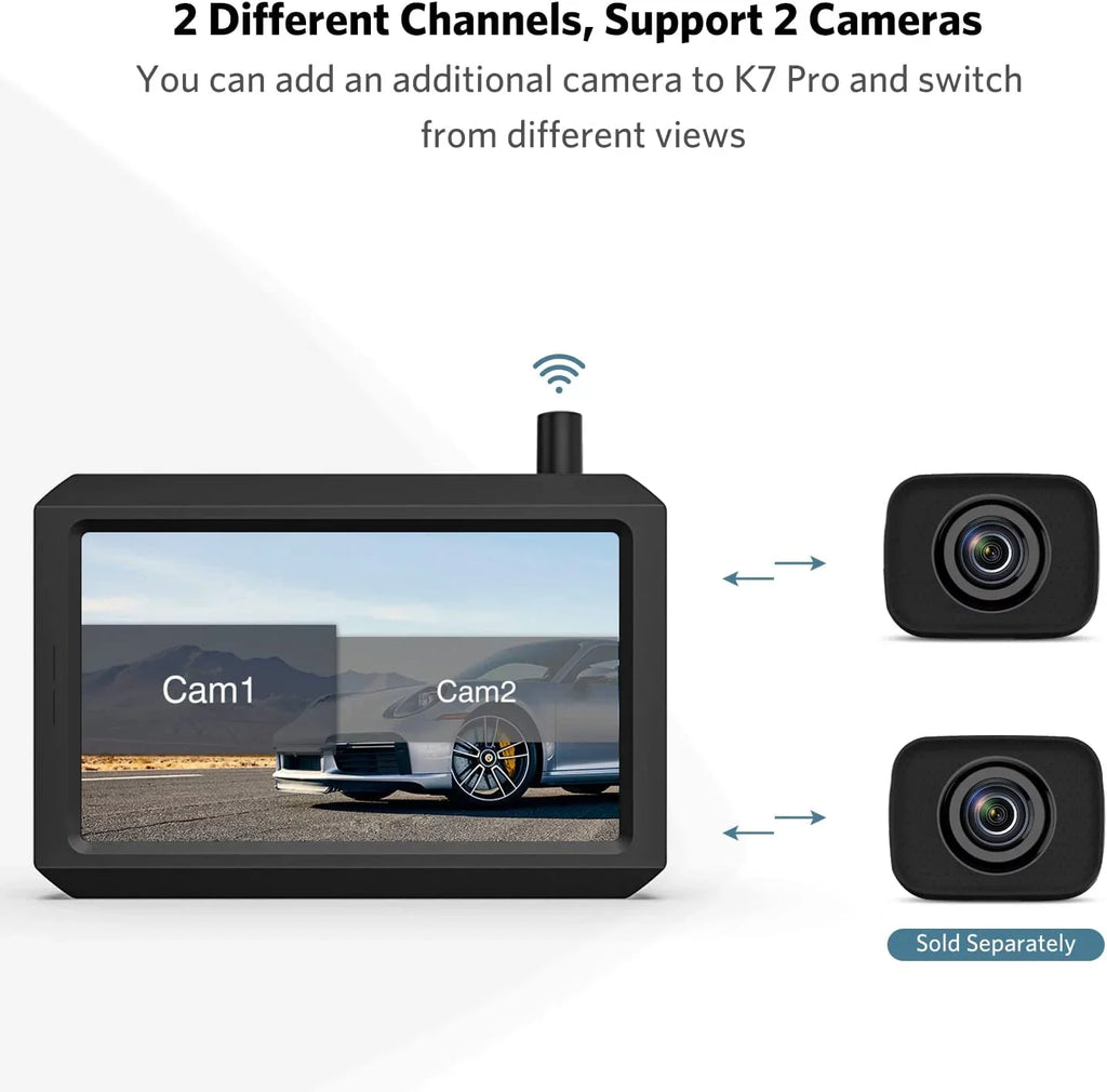 K7 Pro HD Wireless Backup Camera Kit with Dual Camera, 5″ TFT-LCD HD Monitor and Liquid Rear View Camera for Car, SUV, Van, Mini RV, Pickup