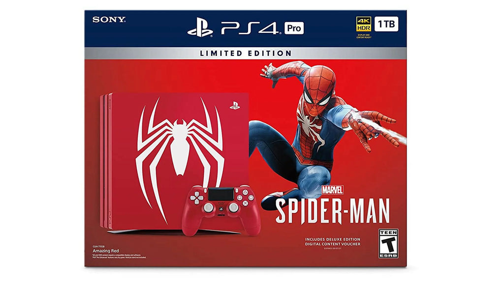 PlayStation 4 Pro 1TB Gaming Console Spider-Man Limited Edition With HDMI Cable + 2 Controller BOLT AXTION Bundle Like New