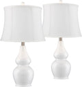 TJUNBOLIFE Lighting Jane Modern Table Lamps 25" Tall White Ceramic Double Gourd Softback Fabric Tapered Drum Shade for Bedroom Living Room House Home Bedside Nightstand Office Entryw