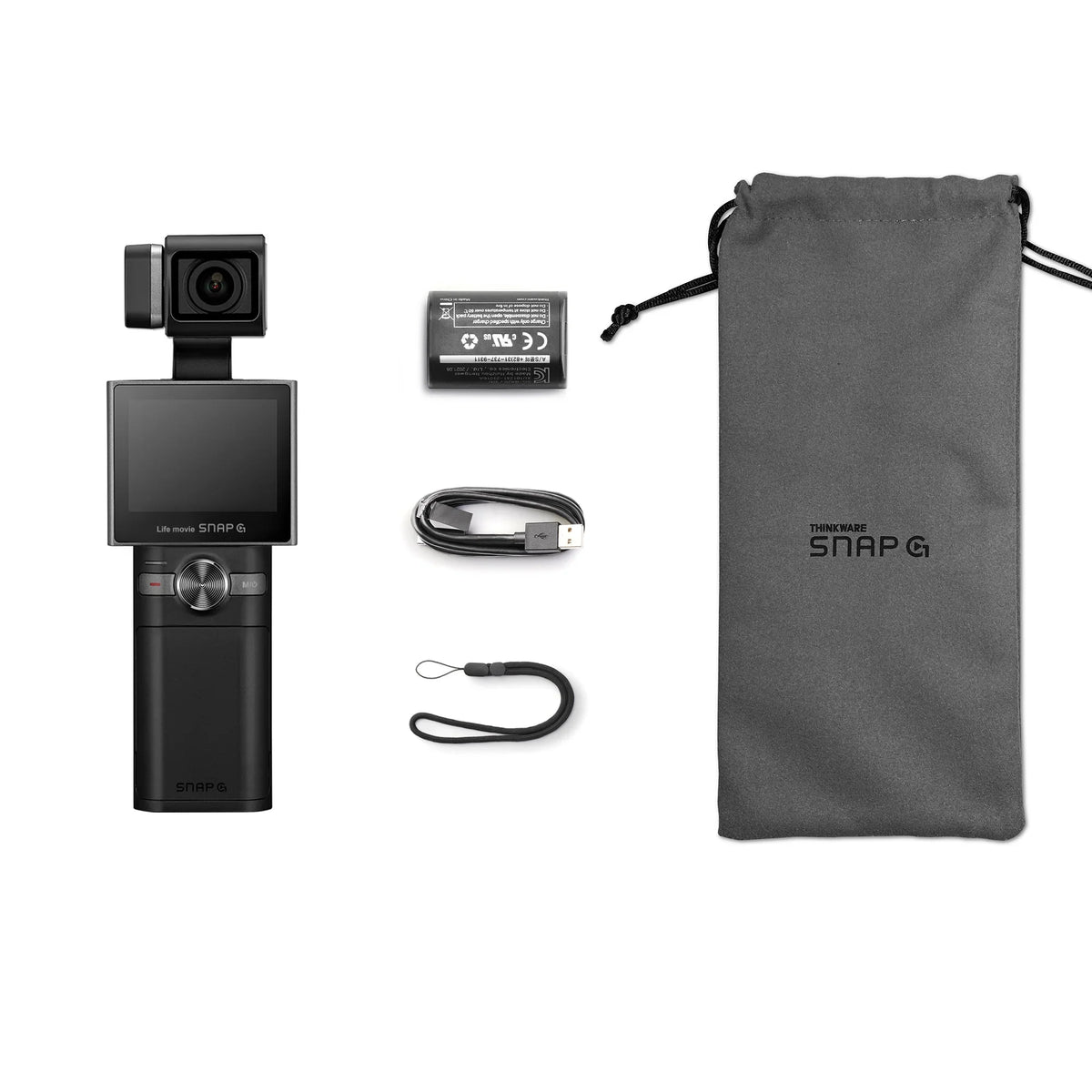 Thinkware SNAP-G Creator Package Handheld 3-Axis Video Gimbal Stabilizer 4K Camera Vlog Influencer 60FPS 133.9° Wide Angle 2" LCD Display Live Stream Replaceable Battery AI Track Face ID Zoom