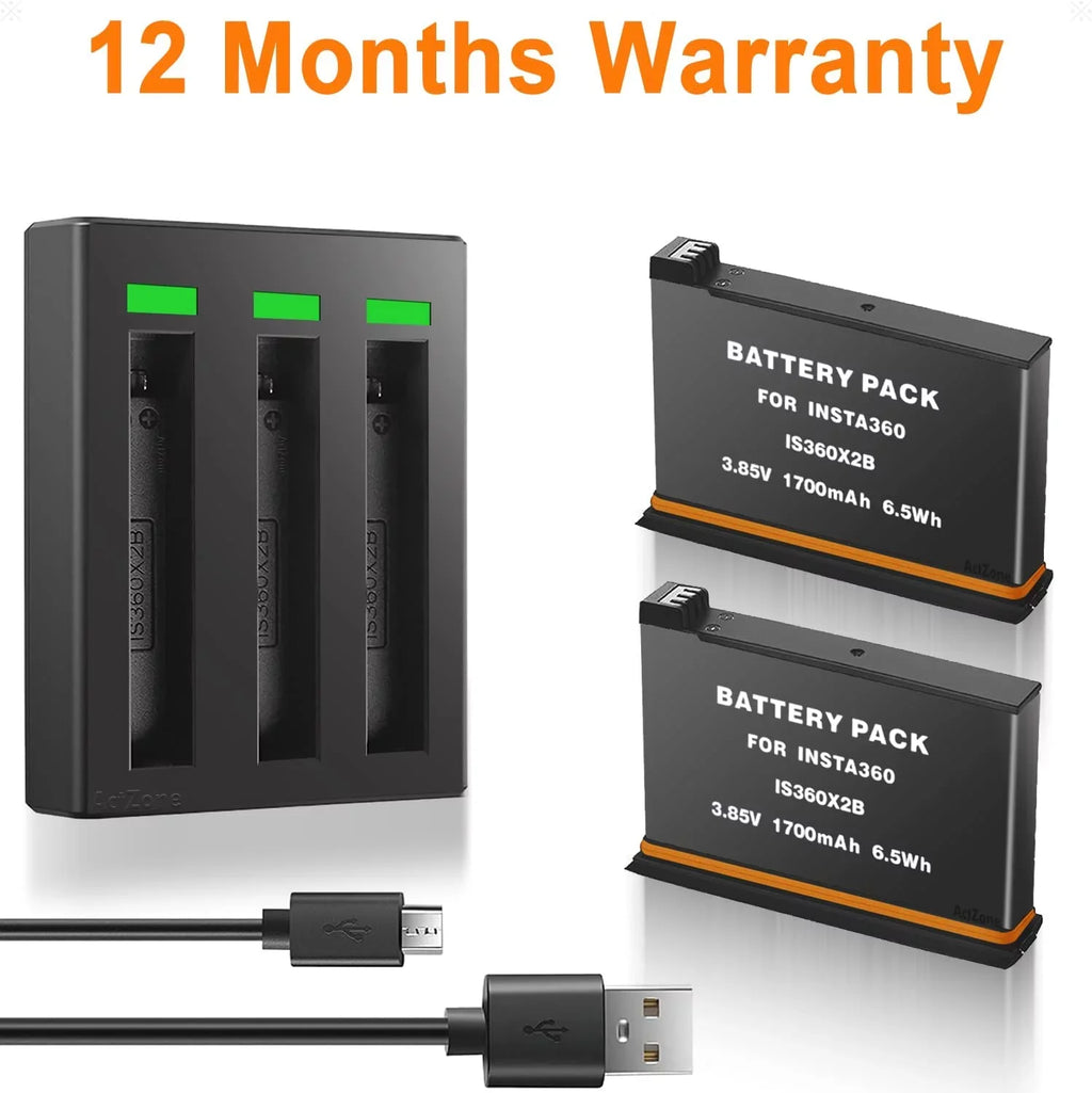 Insta360 ONE X2 Replacement Batteries 2-Pack and 3-Channel USB Charger Compatible with Insta360 ONE X2 360 Camera(Not Fluid