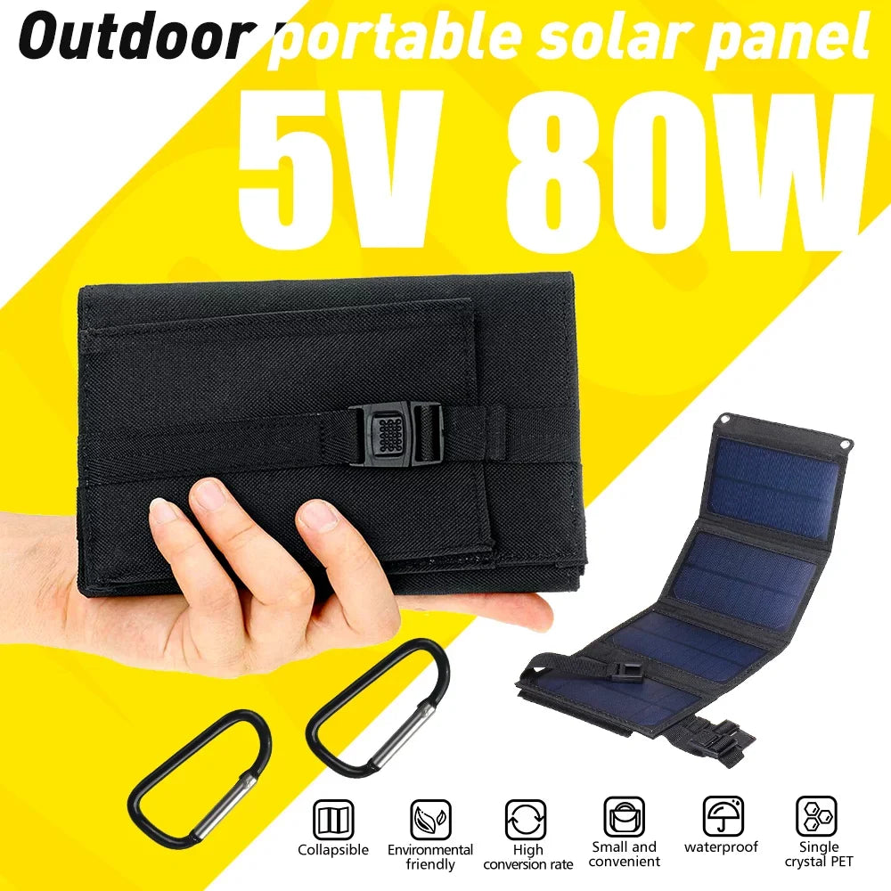 MDHAND 80W Solar Panel Foldable Suitable for Portable Power Station, iPhone, Ipad, Portable computer USB Port, Suitable for Outdoor Camping Caravan RV Travel
