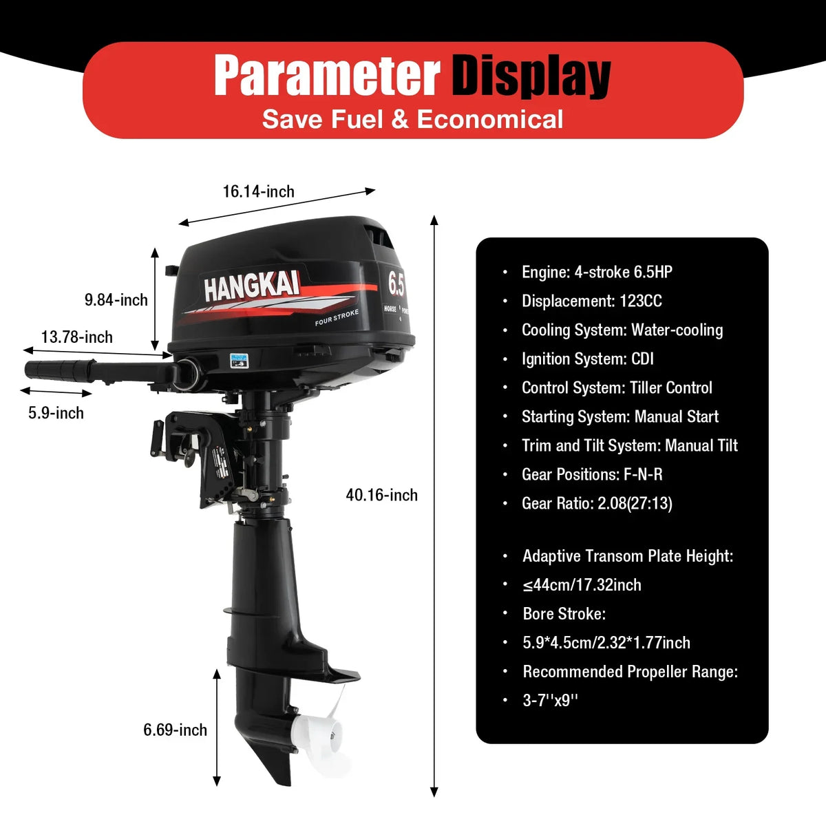 LOYALHEARTDY Outboard Motor 6.5HP 4 Stroke Boat Engine Fishing Boat Kayak Engine Fluid Cooling 123CC