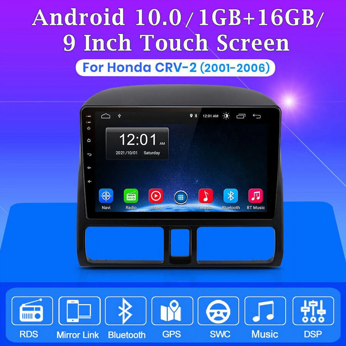 AWESAFE Carplay Car Stereo Radio for Honda CRV 2001 2002 2003 2004 2005 2006,1+32GB 9 Inch Touch Monitor with Android Auto GPS Navigator Bluetooth WiFi FM Radio Mirror Link