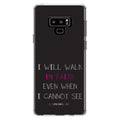 DistinctInk Clear Shockproof Hybrid Case for Galaxy Note 9 - TPU Bumper, Acrylic Back, Tempered Glass Display Protector - 2 Corinthians 5:7 - Walk By Faith Even When I Cannot See