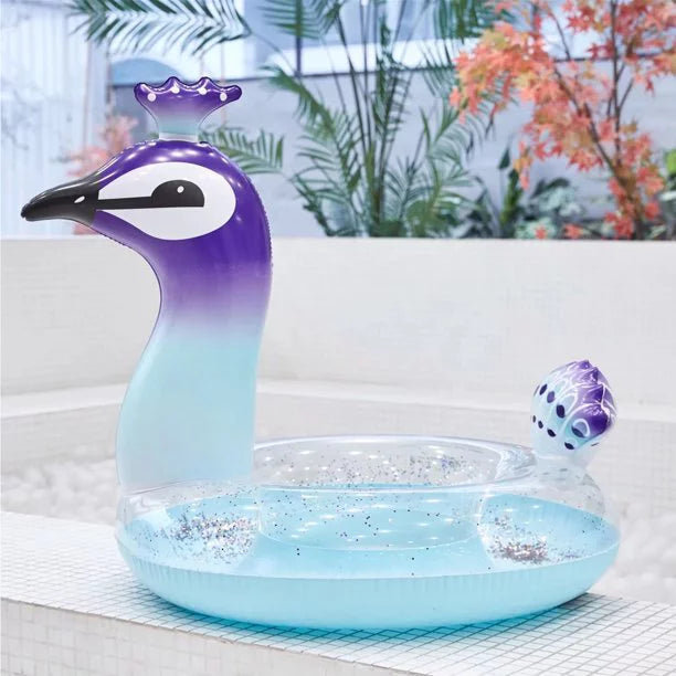 Melia Swim Party Toys Inflatable Glitter Pool Float Peacock Designed with Fast Valves Lounge Raft Decorative Liquid Game Summer Beach Party for Kids | 48 Inch