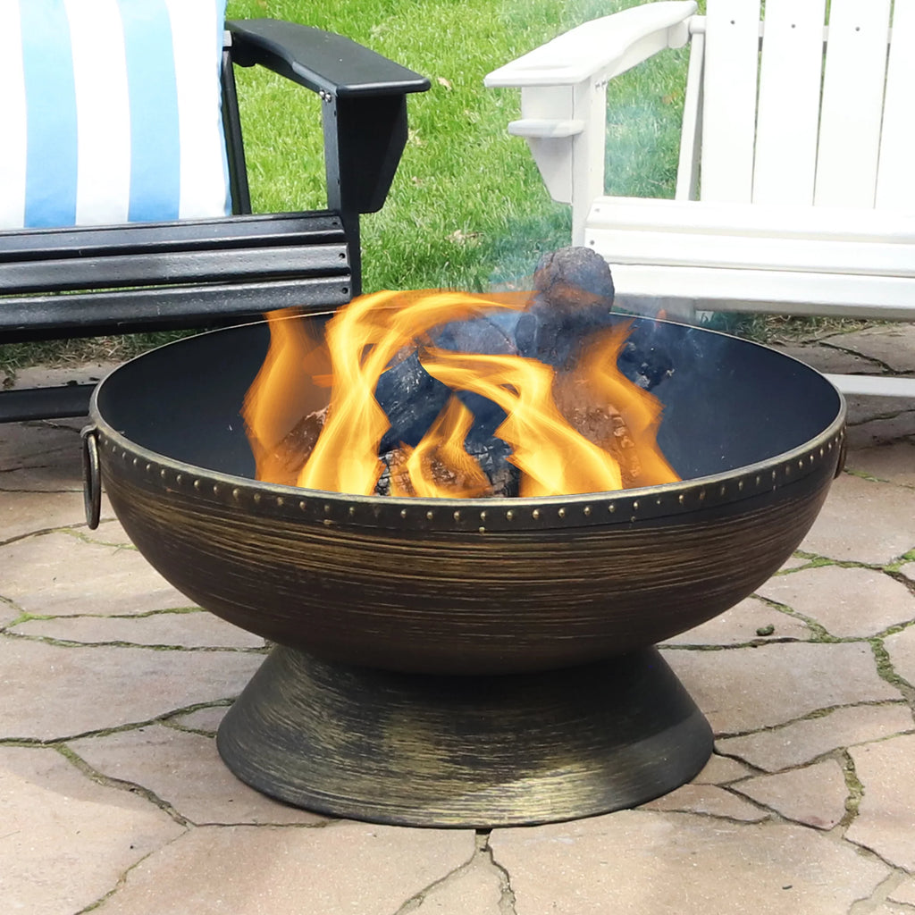 Sunnydaze 30" Royal Outdoor Steel Fire Pit with Spark Display and Poker