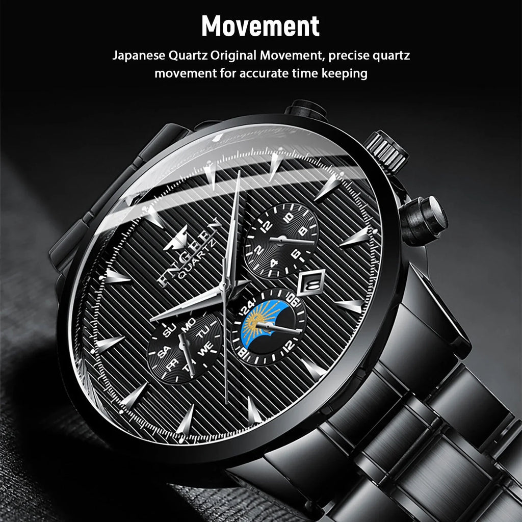 Fluid Men's Watch Relojes De Hombre Stainless Steel Quartz Classic Luminous