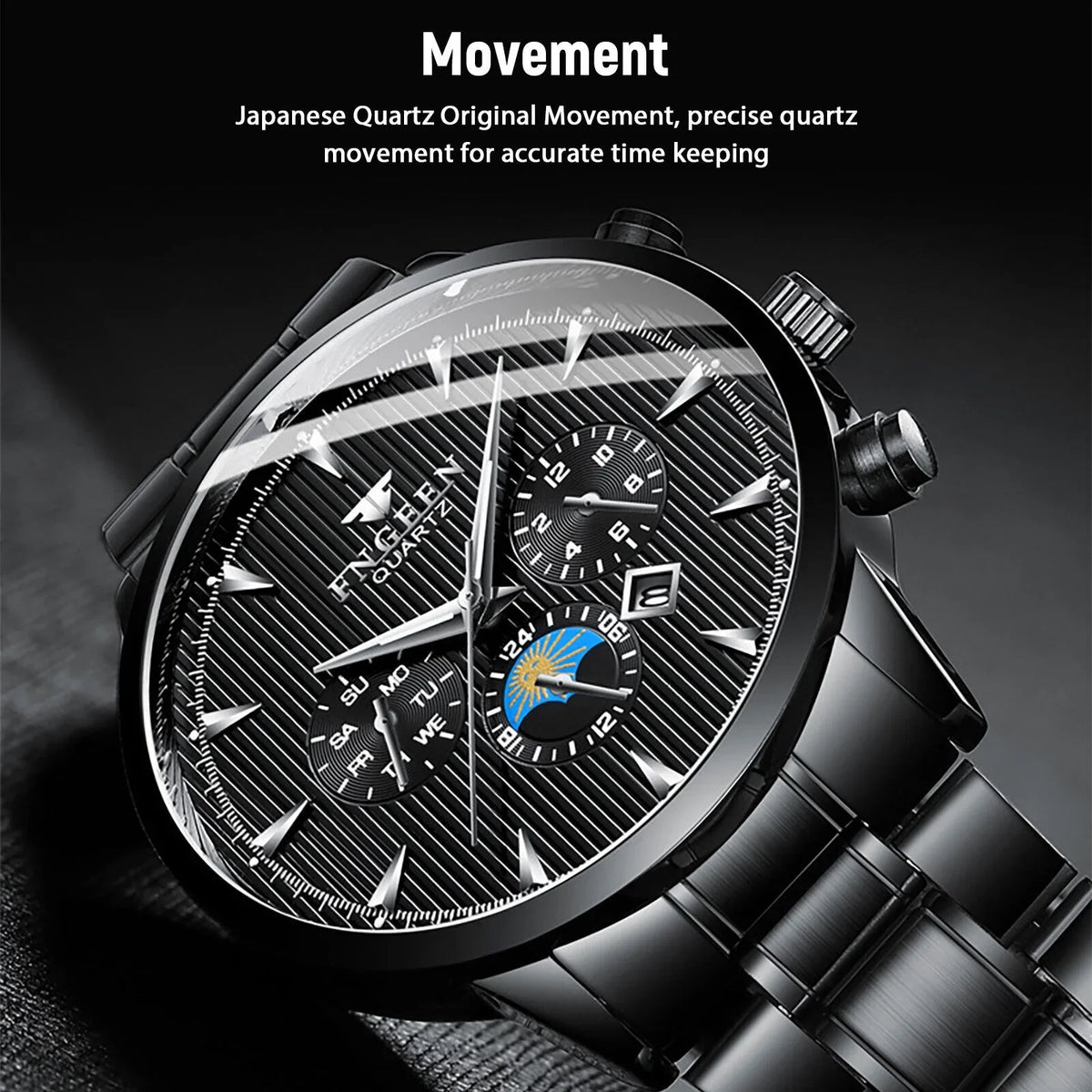 Fluid Men's Watch Relojes De Hombre Stainless Steel Quartz Classic Luminous