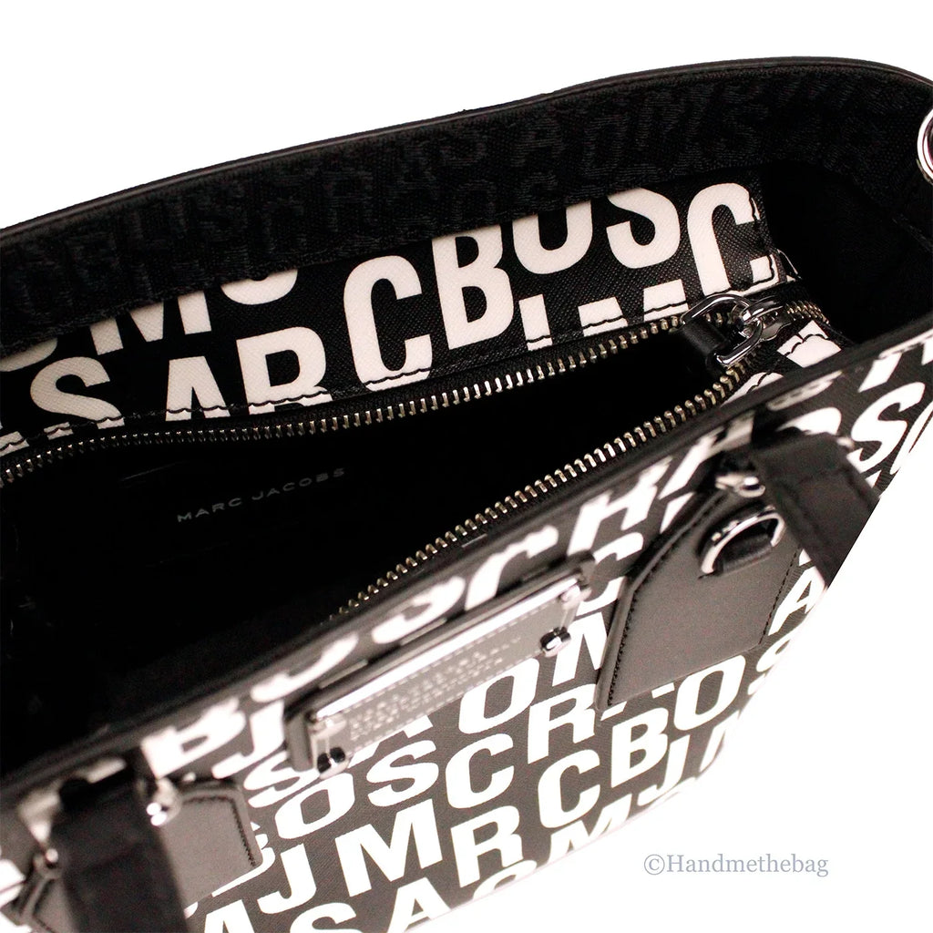 Marc Jacobs Small Black White Monogram Print Saffiano Leather Tote Crossbody Bag