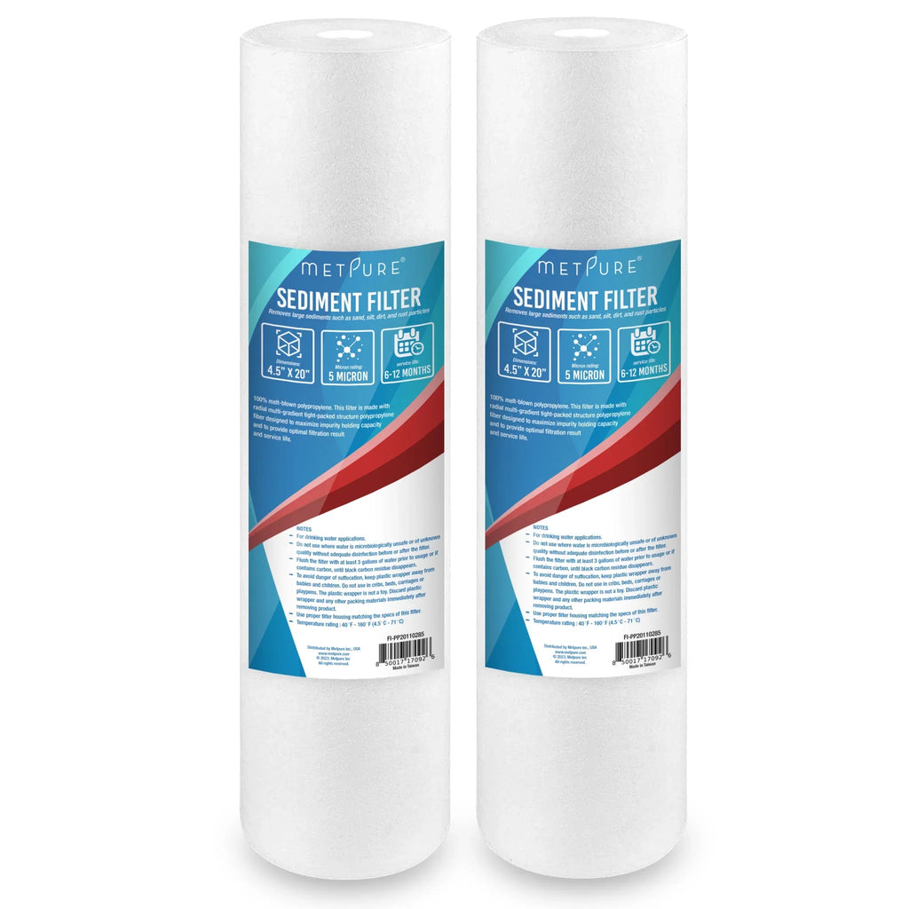 20" x 4.5" Whole House Sediment Liquid Filter Cartridge - 5 Micron Melt-Blown Polypropylene 20-inch Fluid Filter Replacement. Compatible with Hydronix, Pentek DGD Series, and more. 2 Pack