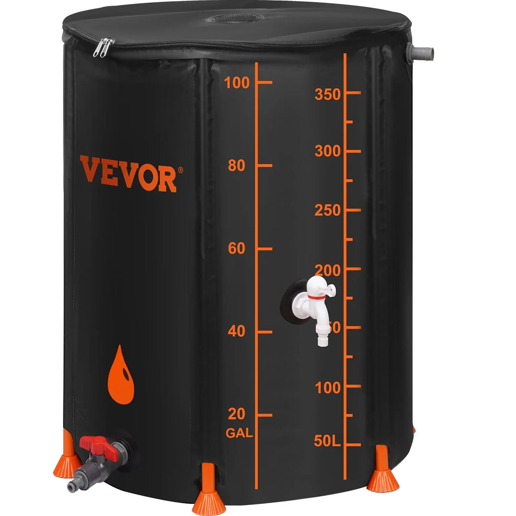 BENTISM Collapsible Rain Barrel, 100 Gallon Large Capacity, PVC Liquid Collection System Including Spigots and Overflow Kit, Portable Liquid Tank Storage Container