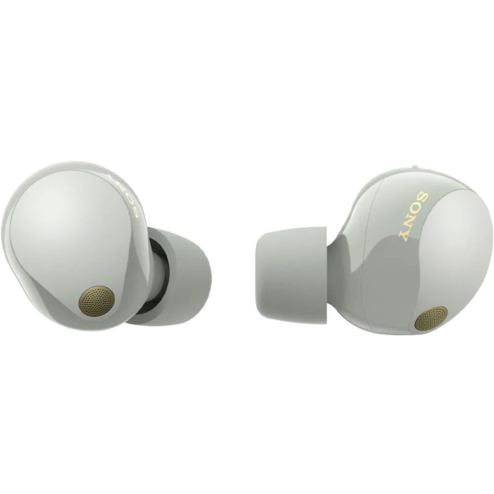 WF-1000XM5 Industry Leading Noise Canceling Truly Wireless Earbuds (Silver) Bundle with Silicone Case (Black), Memory Foam Ear Tips, USB-A to USB-C Cable & 1 YR CPS Enhanced Protection Pack