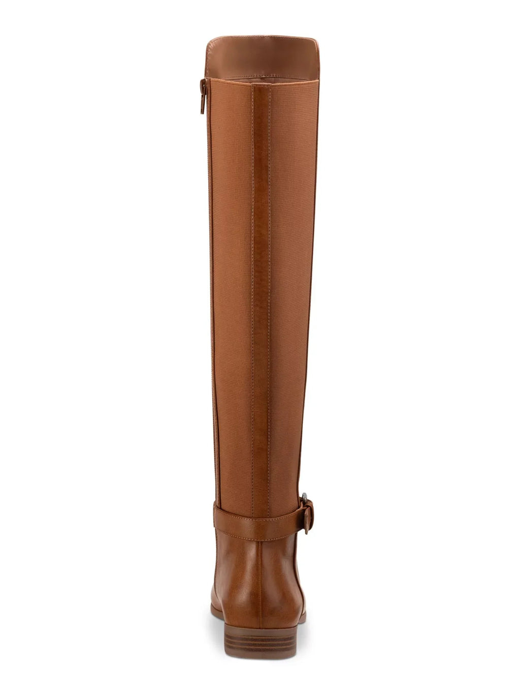 STYLE & COMPANY Womens Tan Brown Mixed Media Buckled Strap Goring Cushioned Kimmball Round Toe Block Heel Zip-Up Riding Boot 9 M