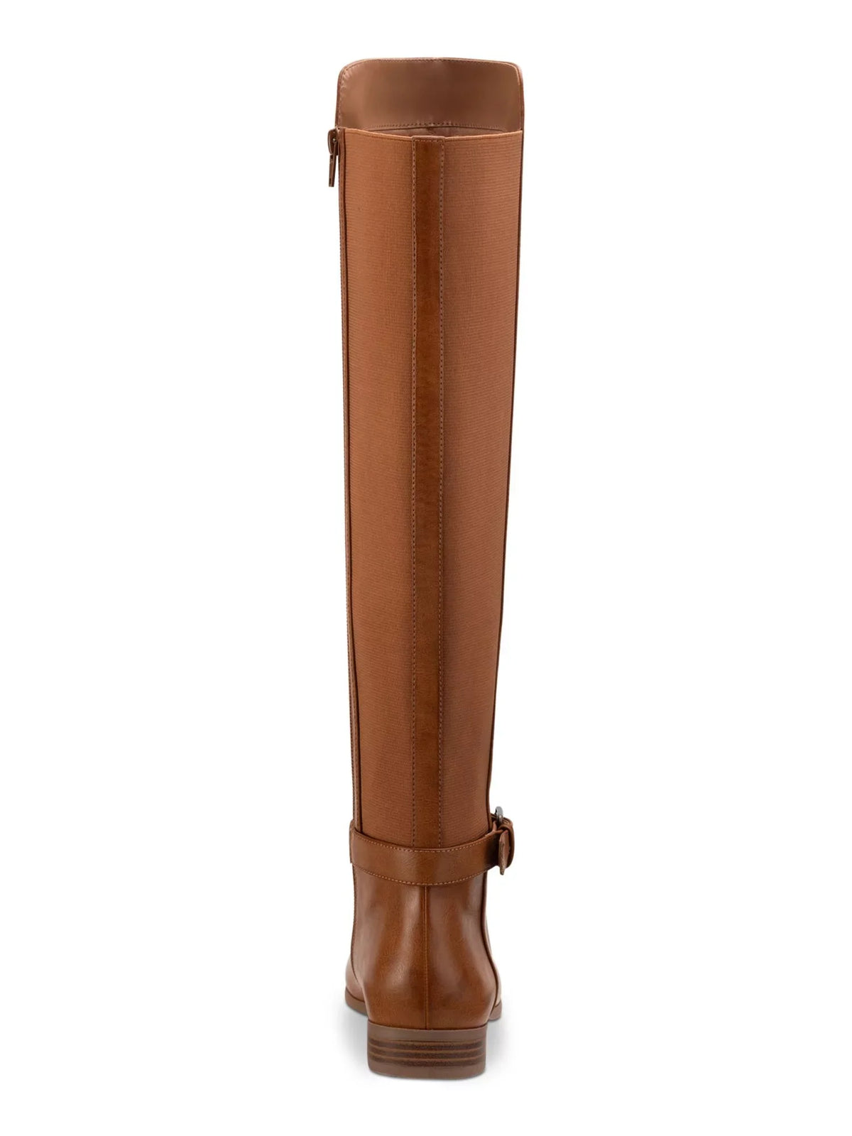 STYLE & COMPANY Womens Tan Brown Mixed Media Buckled Strap Goring Cushioned Kimmball Round Toe Block Heel Zip-Up Riding Boot 9 M