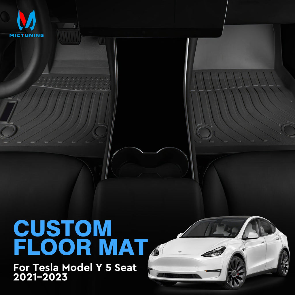 MICTUNING Floor Mats Compatible with Tesla Model Y 5 Seat 2021-2023, 1st, 2nd Row & Trunk Mat Liner Set Custom Fit, TPE Non-Slip All Weather Protection Fluid Non-Toxic, Black