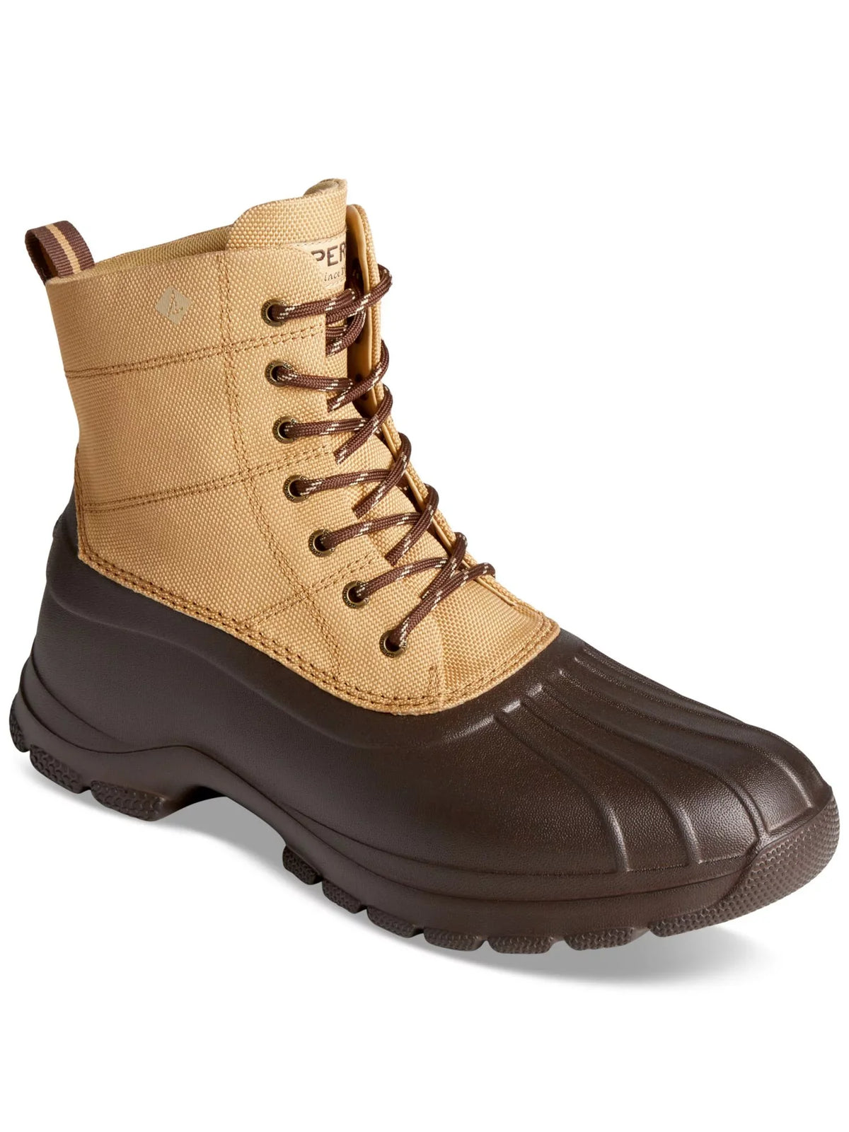 SPERRY Mens Beige Mixed Media Liquid Pull Tab Cushioned Lightweight Round Toe Lace-Up Duck Boots 7