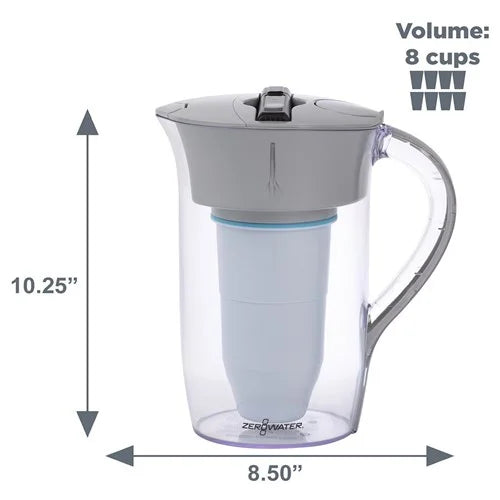 Liquid ZR-0810G, 8 Cup Round Fluid Filter Pitcher with Liquid Quality Meter