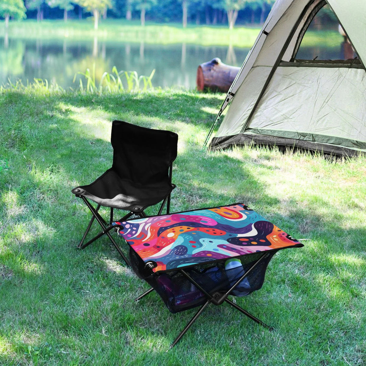 Abstract Art Paint Camping Folding Table Portable Beach Table with Storage Bag Compact Picnic Table for Outdoor Travel Fishing BBQ