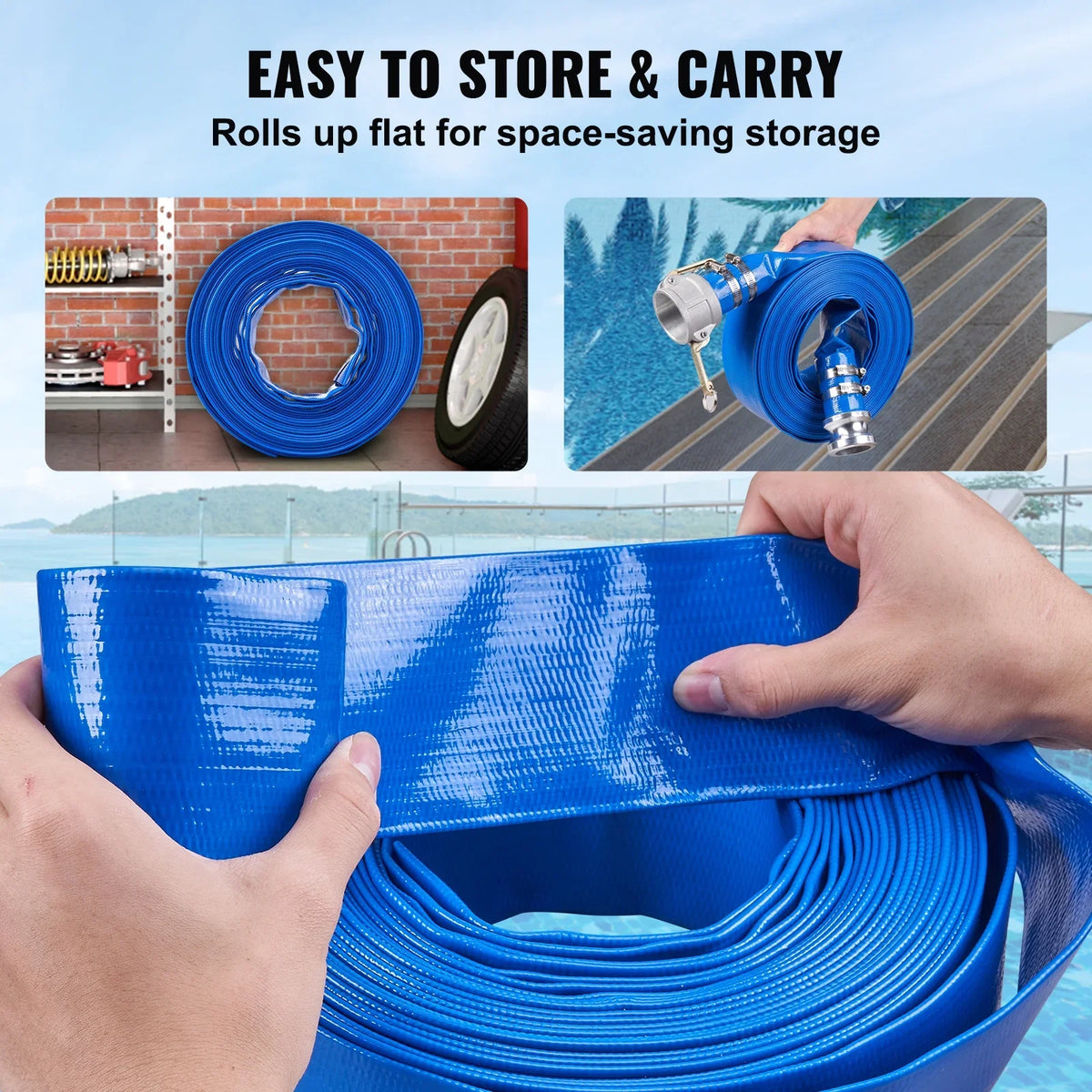 BENTISM Swimming Pool Filter Backwash Hose 2'' x 50' with Aluminum joints, Great for Fluid Disposal, PVC Discharge Hose with Camlock C & E Fittings