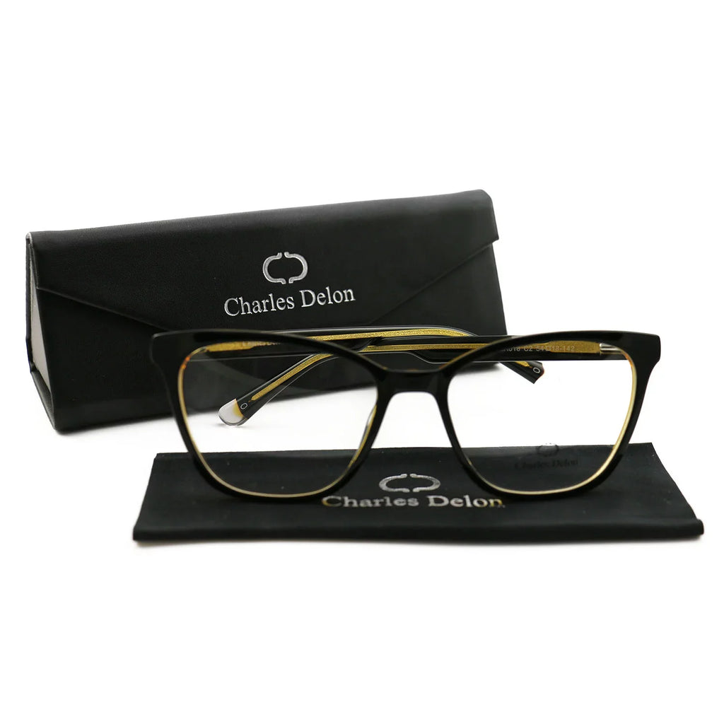 Eyeglasses Womens Black/Gold Frames Cat Eye 54 18 142 by Charles Delon