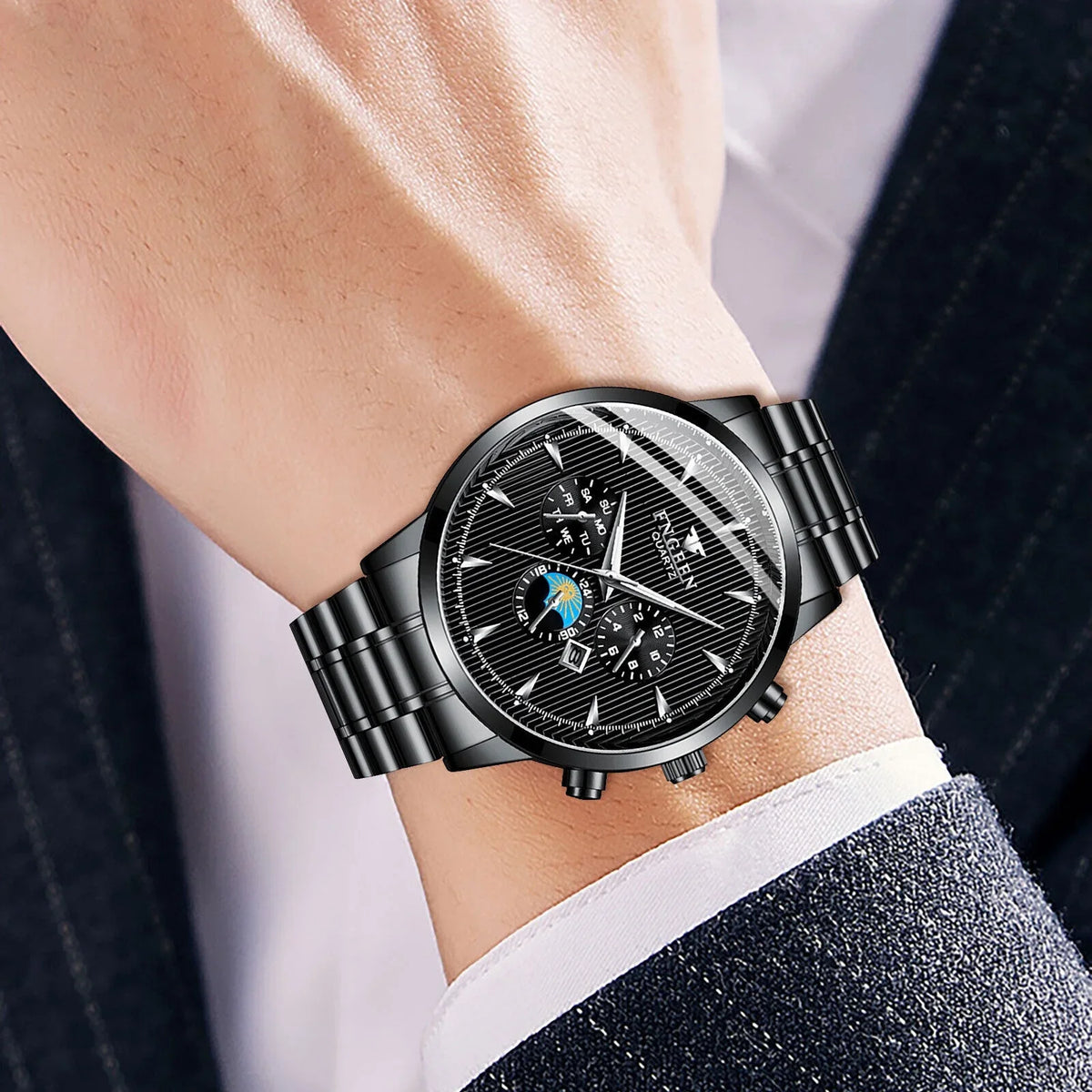 Fluid Men's Watch Relojes De Hombre Stainless Steel Quartz Classic Luminous
