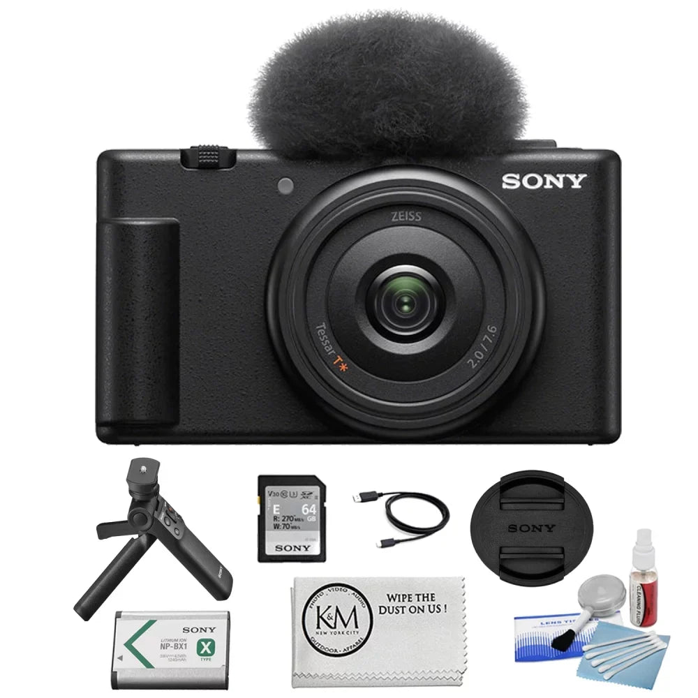ZV-1F Vlogging Camera | Black Bundle with Vlogger Accessory Kit + K&M Camera Cleaning Cloth + Precision Design Camera Cleaning Kit (4 Items)