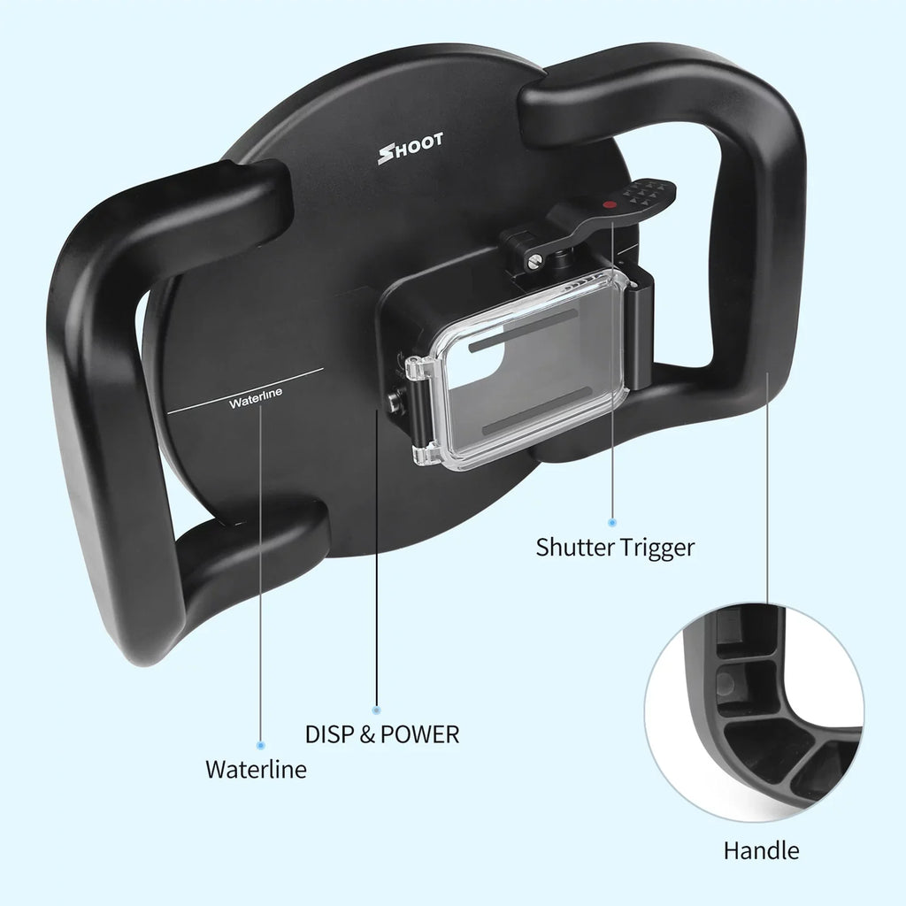 Fluid Dome Port Case for 9 Black and 10SHOOT XTGP559, Dual Handle, 45m Liquid 180° Wide Angle