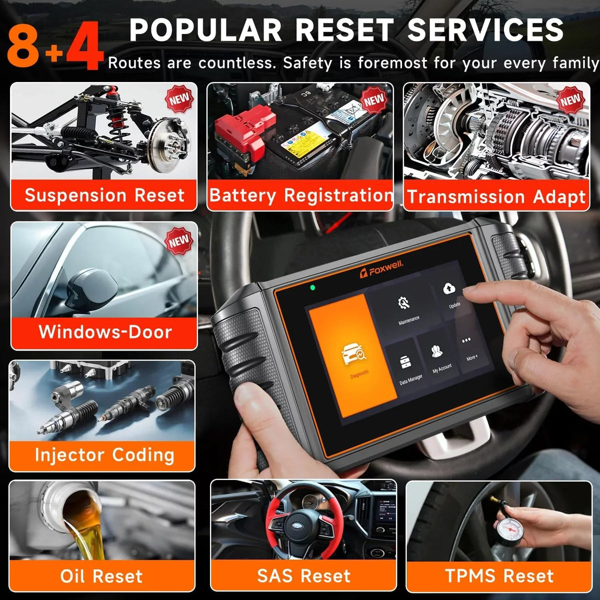 Foxwell NT726 Car Scanner OBD2 Scan Tool Automotive All System Diagnostic Equipment Oil EPB ABS Bleeding SAS TPMS DPF TPS Injector Coding BMS Gearbox Reset Car Code Reader OBDII Automotive Analyzer