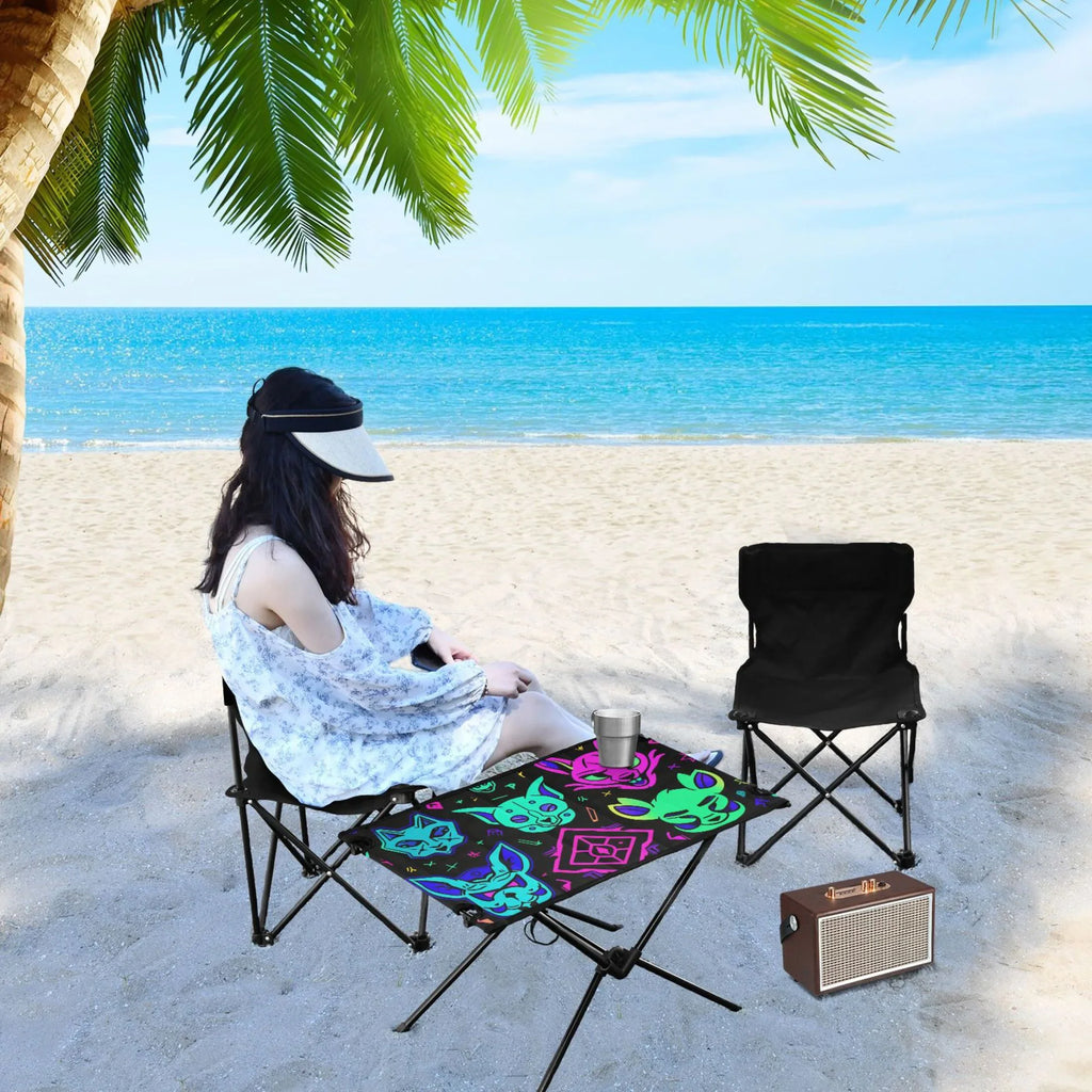 Magic Devils Lions Camping Folding Table Portable Beach Table with Storage Bag Compact Picnic Table for Outdoor Travel Fishing BBQ