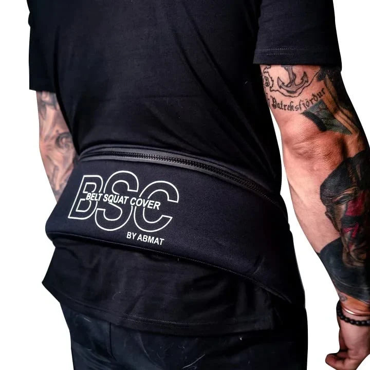 Belt Squat Cover By Abamt - For Weightlifting, Weight Belts, & Chains. For Pullups, Dips, Powerlifting. Black with lower back support.