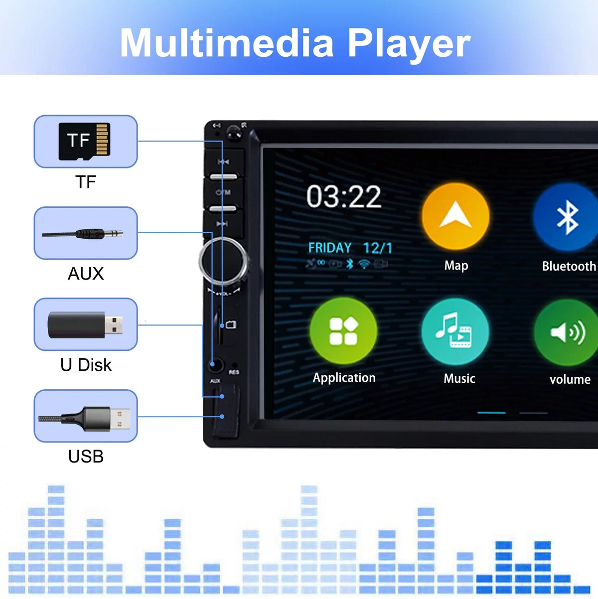 Double Din Car Stereo, 7In HD Bluetooth Car Radio MP5 Player Touch Monitor with Backup Camera, Vehicle Audio Receiver with Mirror Link, USB/Car Audio Receiver