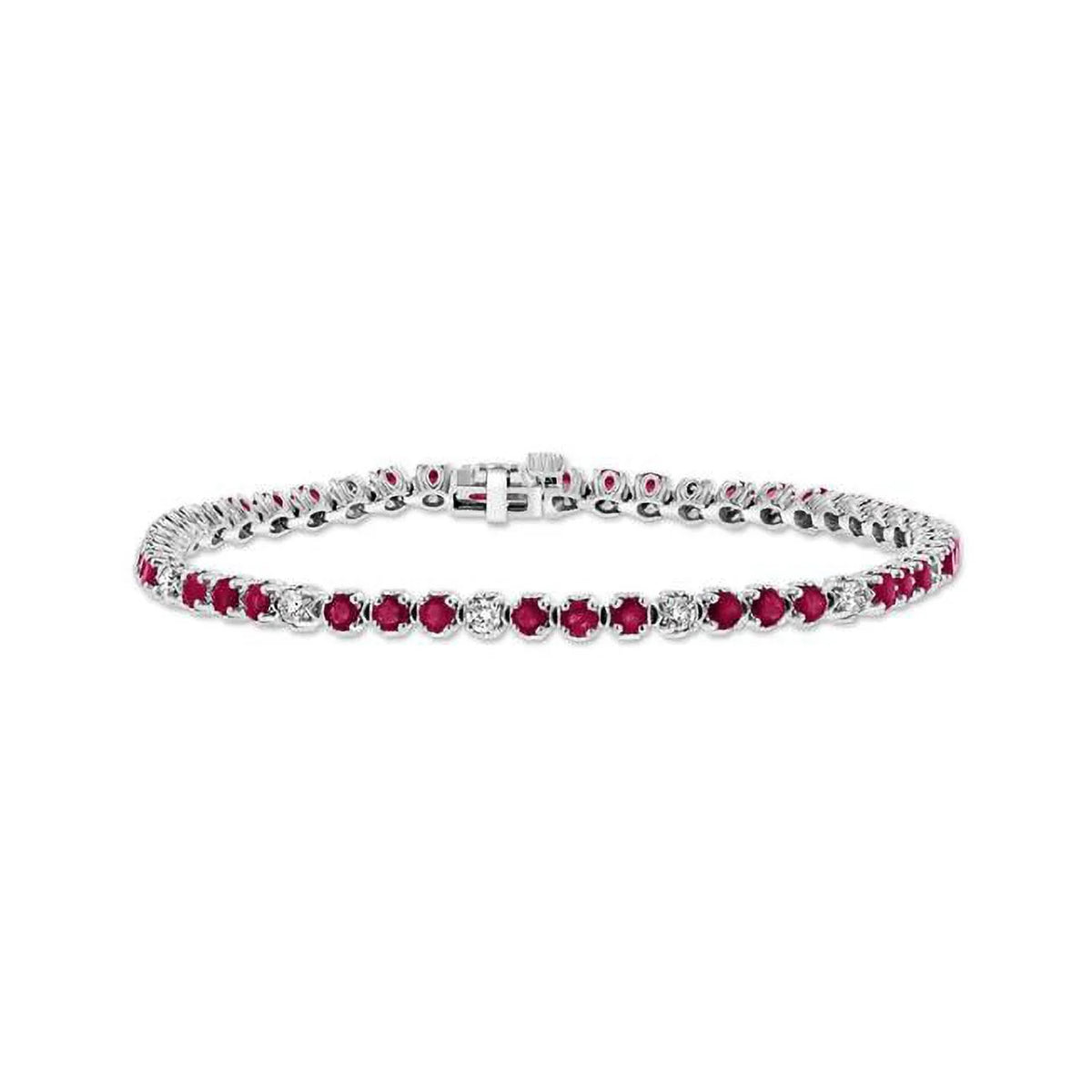 Louis Creations 3.09 CTW Diamond & Ruby Bracelet, 14K White Gold