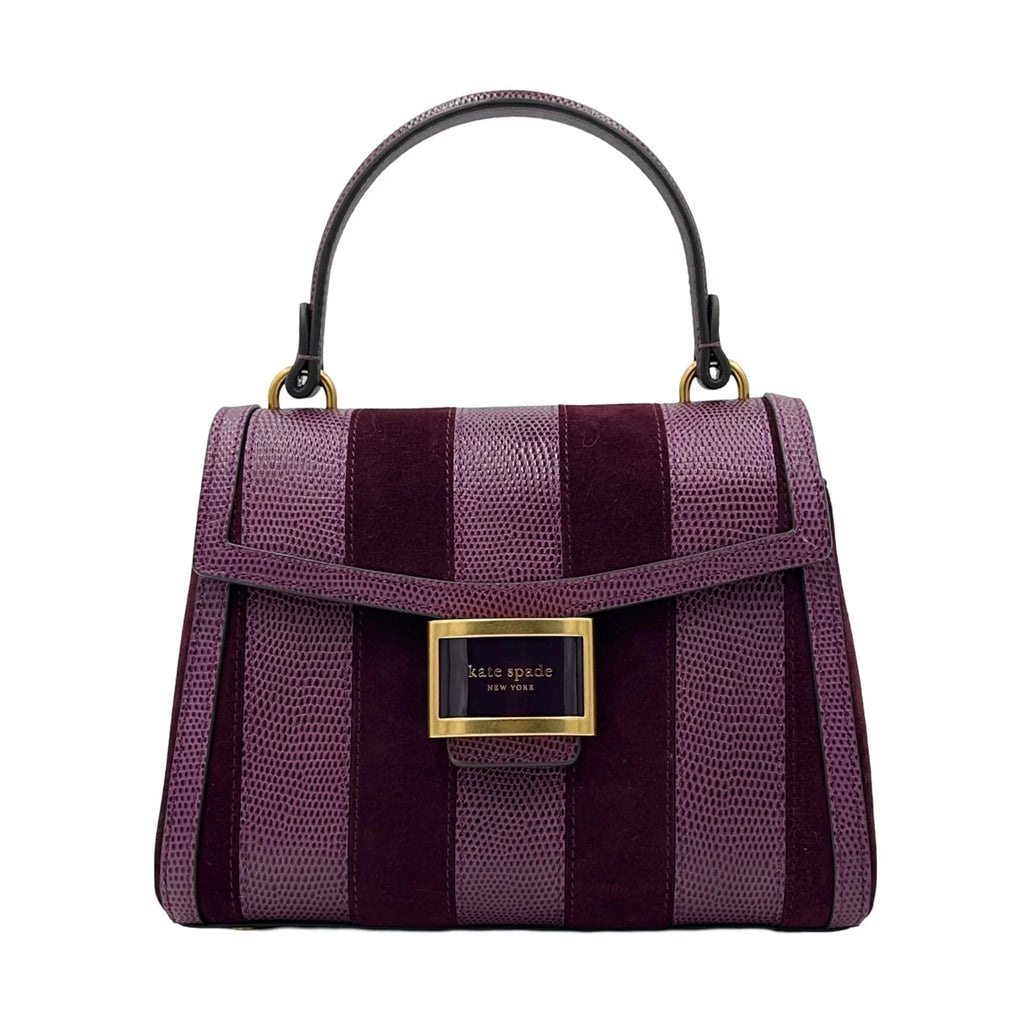 Kate Spade Katy Striped Lizard-embossed Small Top-handle Bag - Burgundy