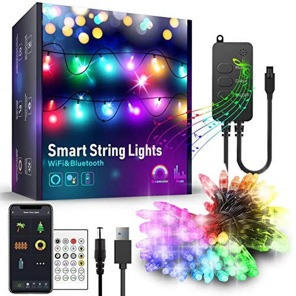Innonly Outdoor String Lights, Music Sync Color Changing Rainbow Christmas Lights, Compatible with Alexa Google Home and APP Control, Liquid 50LEDs 16.4ft