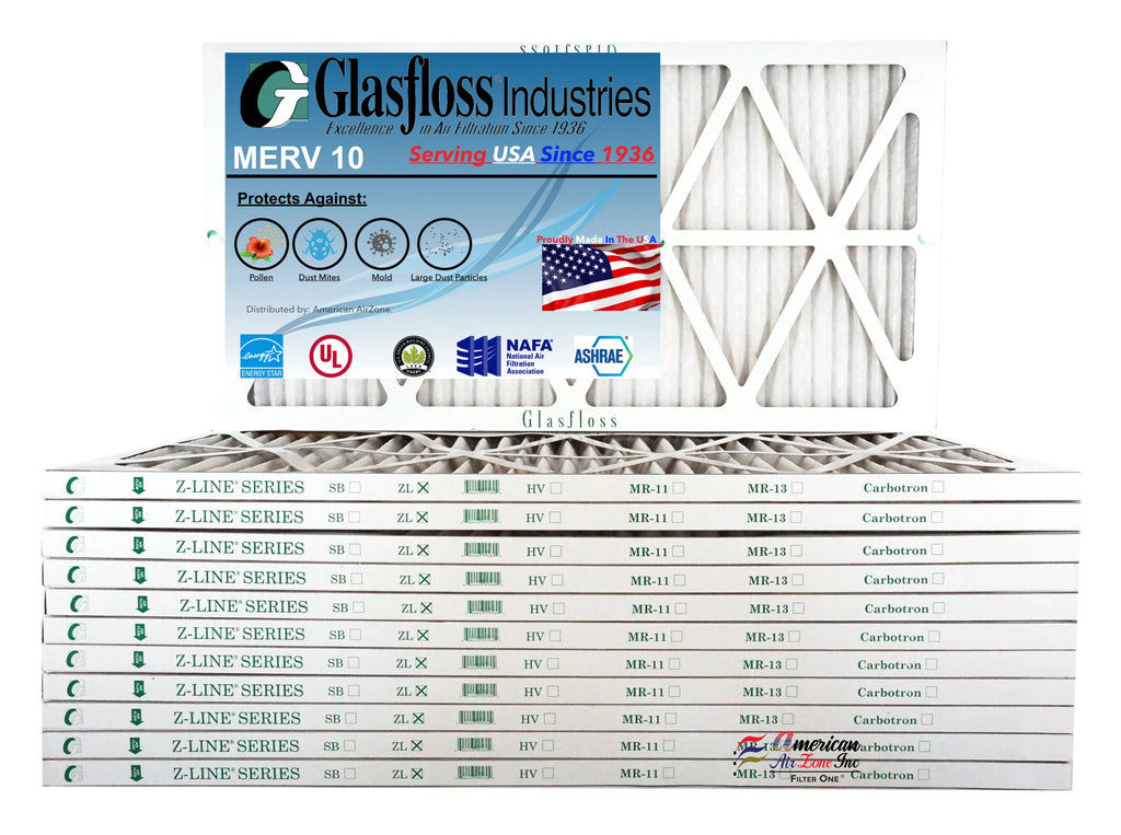 Glasfloss 20x27x1 - MERV 10 -Qty:12 - Furnace Air Filter - Made in USA (Actual Size: 19.5 x 26.5x7/8 inch)
