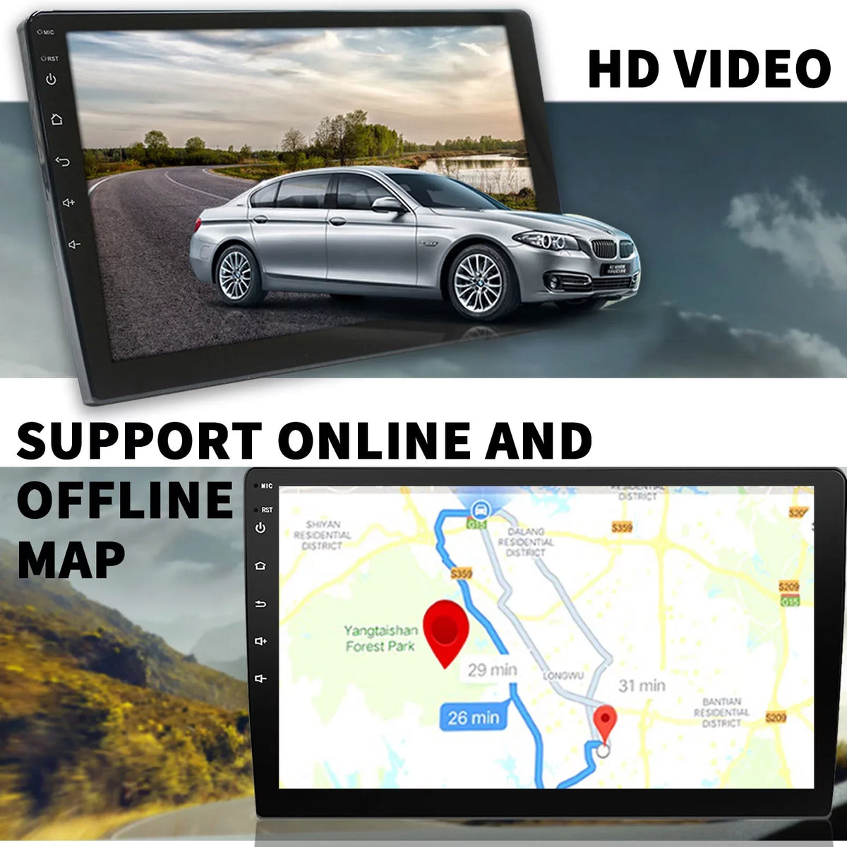 Binize Double Din Car Stereo Compatible with CarPlay&Android Auto 9 Inch Android 10 Display Car Radio with Backup camera, Bluetooth,SW control, GPS Navigation