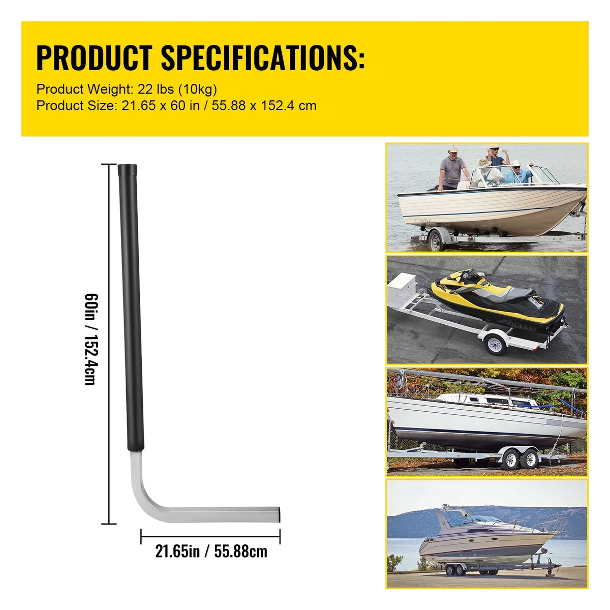 BENTISM Boat Trailer Guide-on, 60", One Pair Galvanized Steel Trailer Post Guide ons, with PVC Tube Covers, Complete Mounting Accessories Included, for Ski Boat, Fishing Boat or Sailboat Trailer