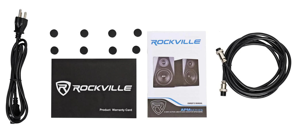 (2) Rockville APM8W 8" USB Studio Monitor Speakers+28" Black Premium Stands