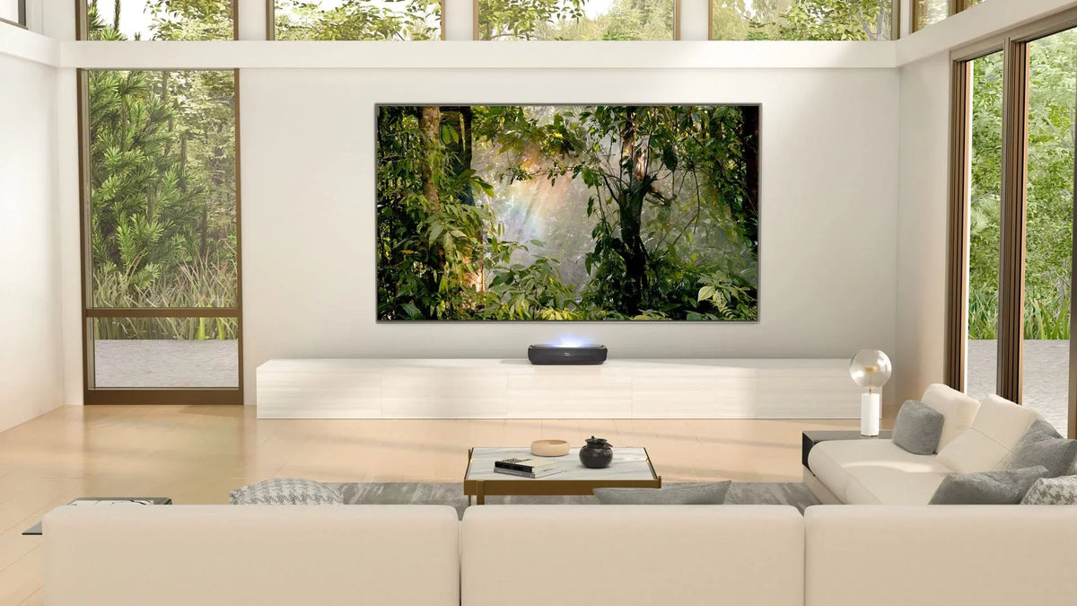 Hisense L9G Series Trichromal Laser TV Bundle w/ 100'' Tv Display ALR Cinema Display Projector & TV Stand (120L9G)