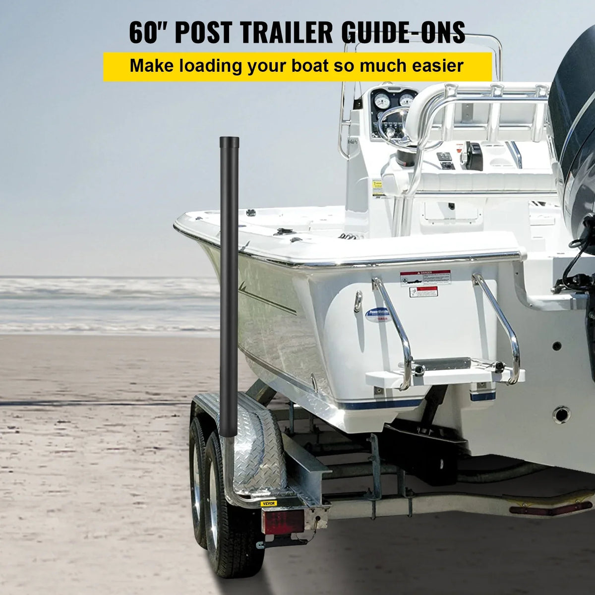 BENTISM Boat Trailer Guide-on, 60", One Pair Galvanized Steel Trailer Post Guide ons, with PVC Tube Covers, Complete Mounting Accessories Included, for Ski Boat, Fishing Boat or Sailboat Trailer